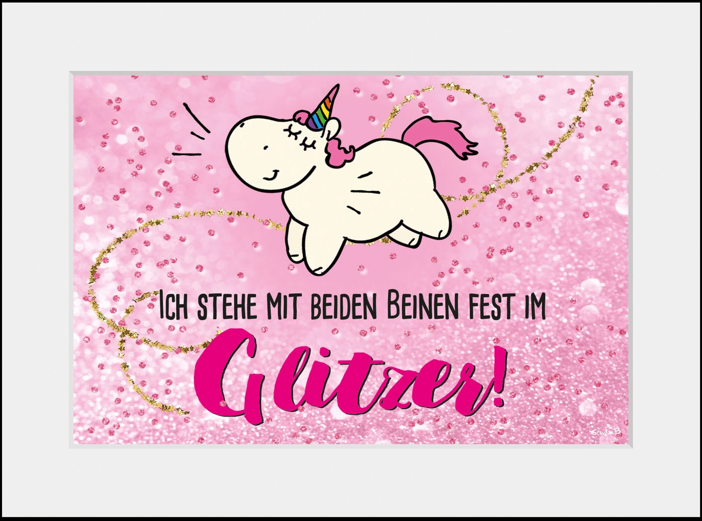 queence Bild »Glitzer« Einhorn | Schriftzug | Sprüche & Texte 1 Stk. tlg. HD Premium Poster-Druck inkl. Holzrahmen