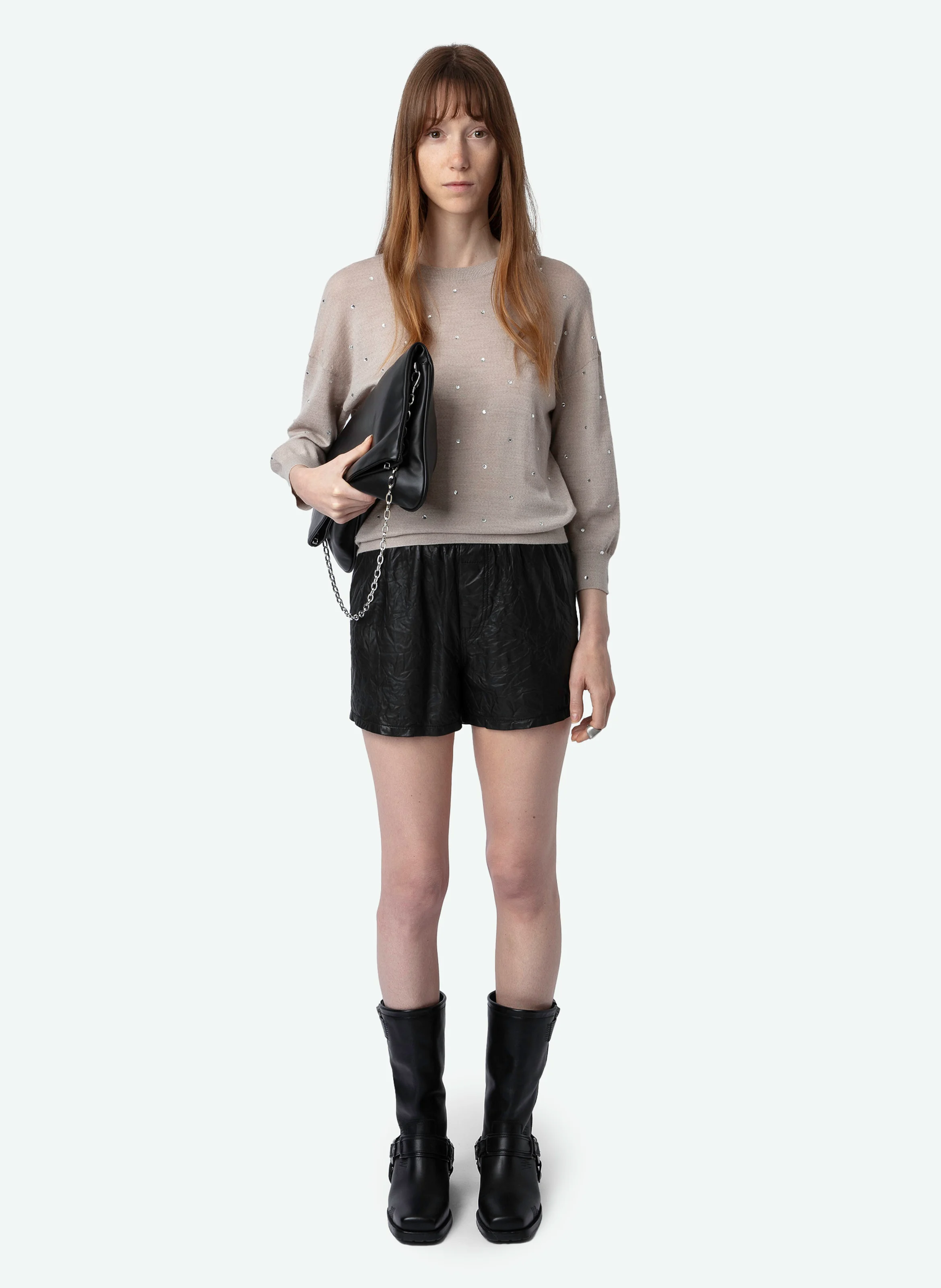 KANSY - Pull droit col rond en laine mérinos | Beige