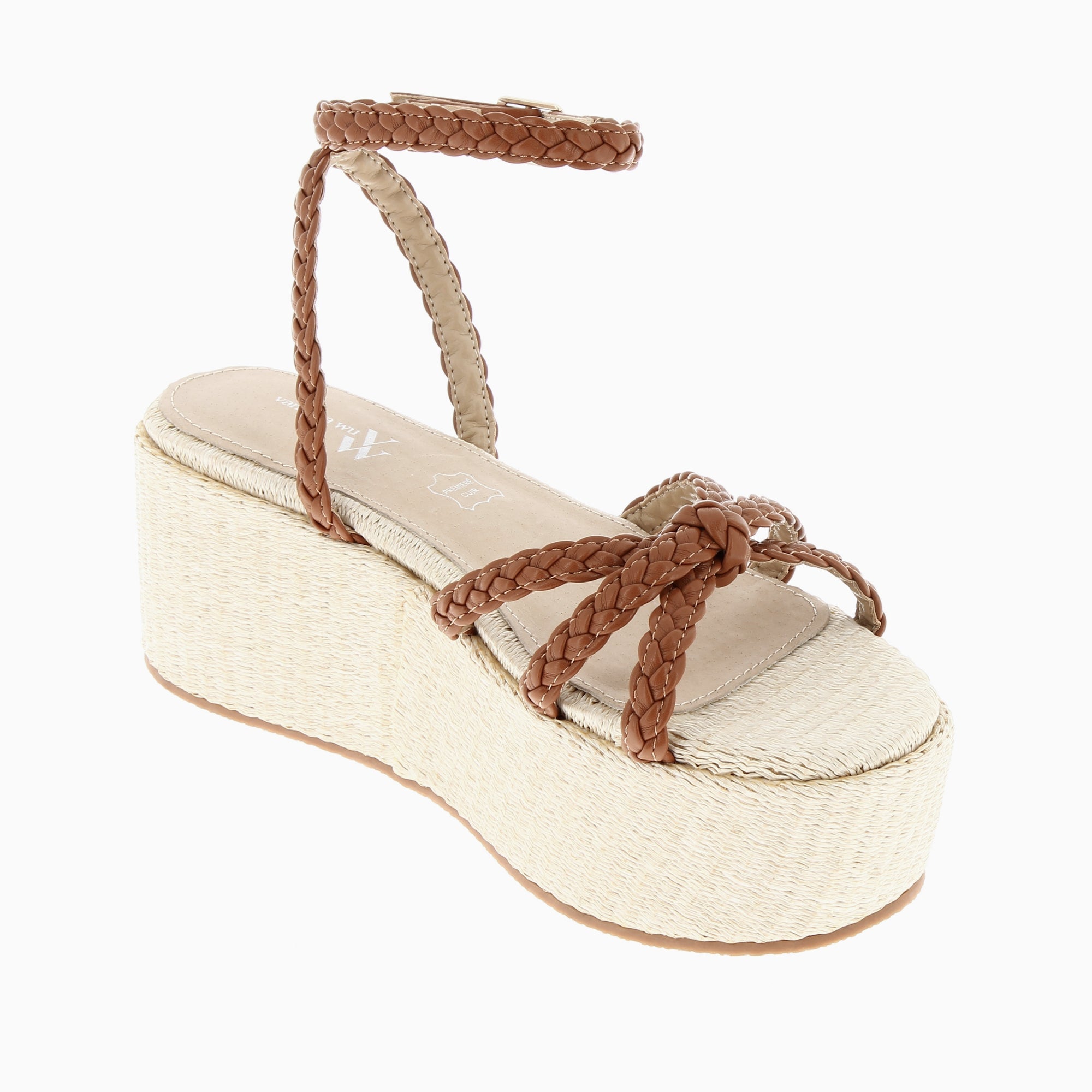 Sandales à talon, Compensées-Sandales à plateforme et brides tressées Catalina camel