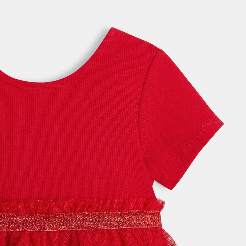 Robe de fête bi-matière et bloomer rouge bébé fille Rouge