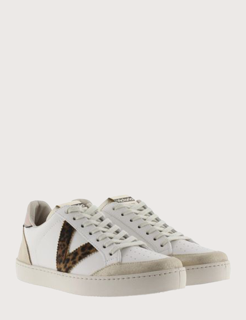 VICTORIA BASKETS BASSES CUIR BERLIN  BRILLANT LOGO LÉOPARD