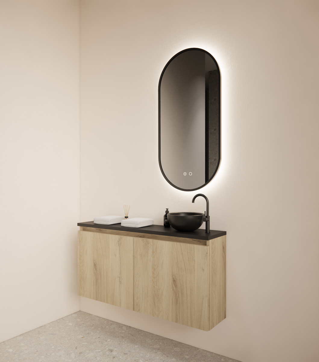 Gliss Design Echo toiletmeubel 100cm artisan eiken met toppaneel zwart mat