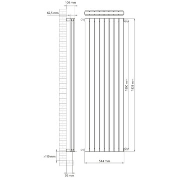 Haceka designradiator Thalia petrol 1585 Watt 184x54 cm