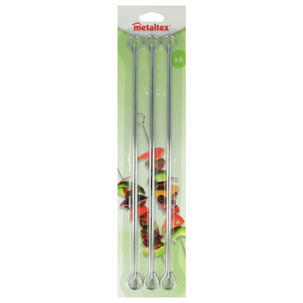 6 brochettes chromées 35 cm Metaltex