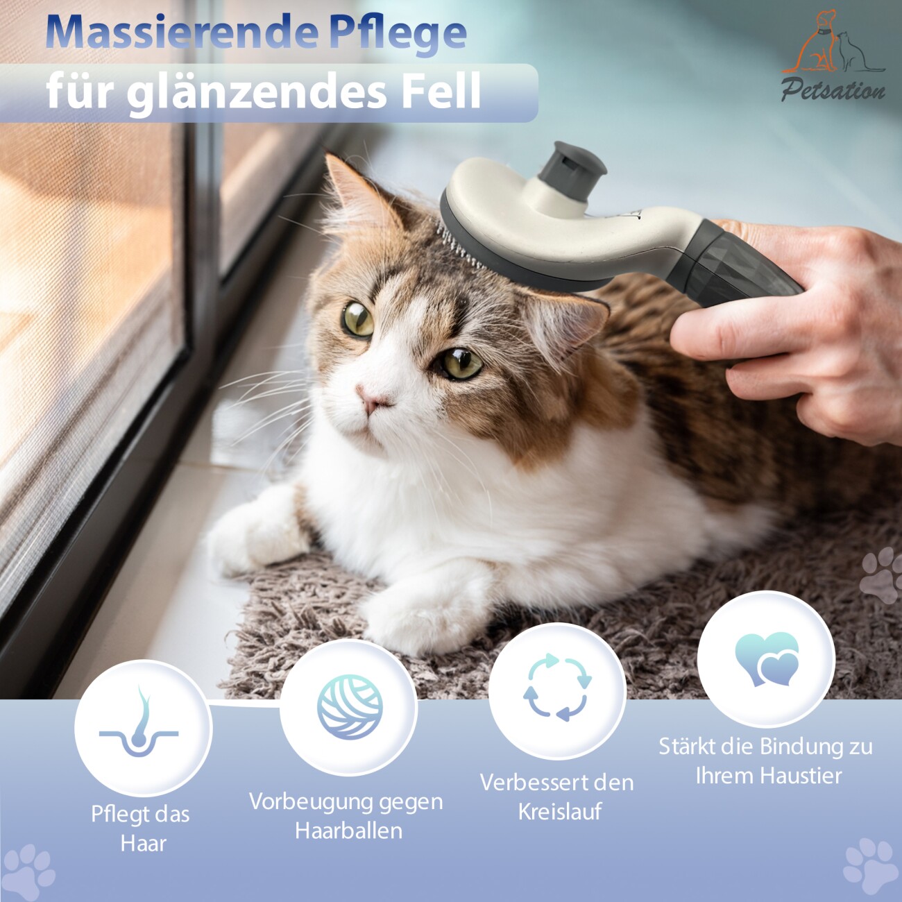 Petsation Tierbürste mit One-Touch-Reinigung