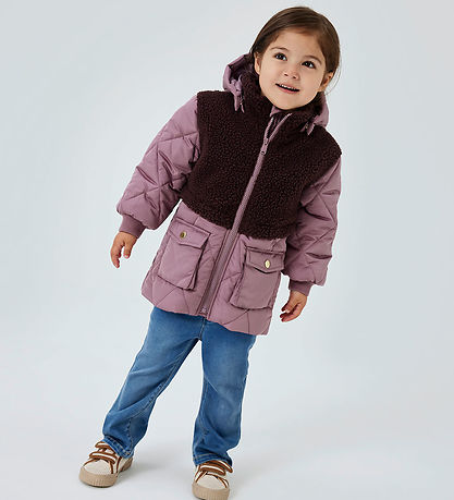 Name It Dynejakke m. Teddyfleece - NmfMika - Grape Shake