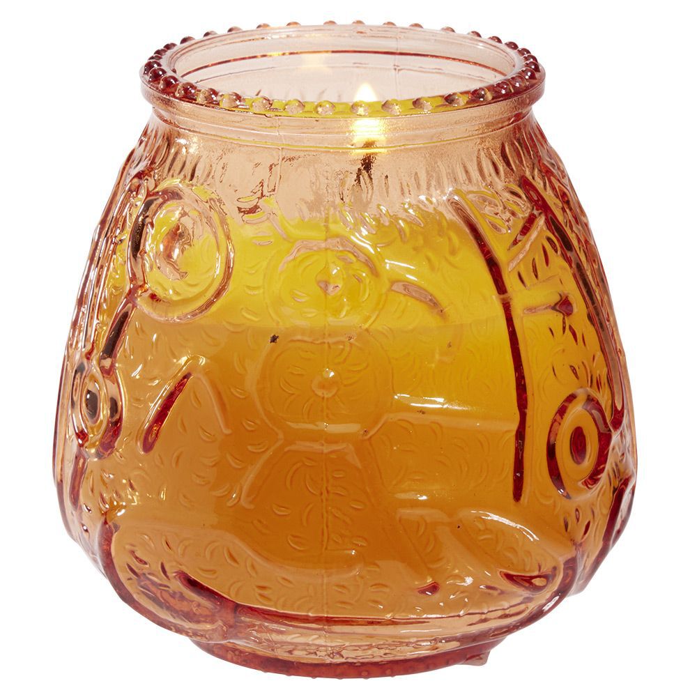 Bougie citronnelle pot en verre coloré motif relief 63H - Ø9xH9,5cm