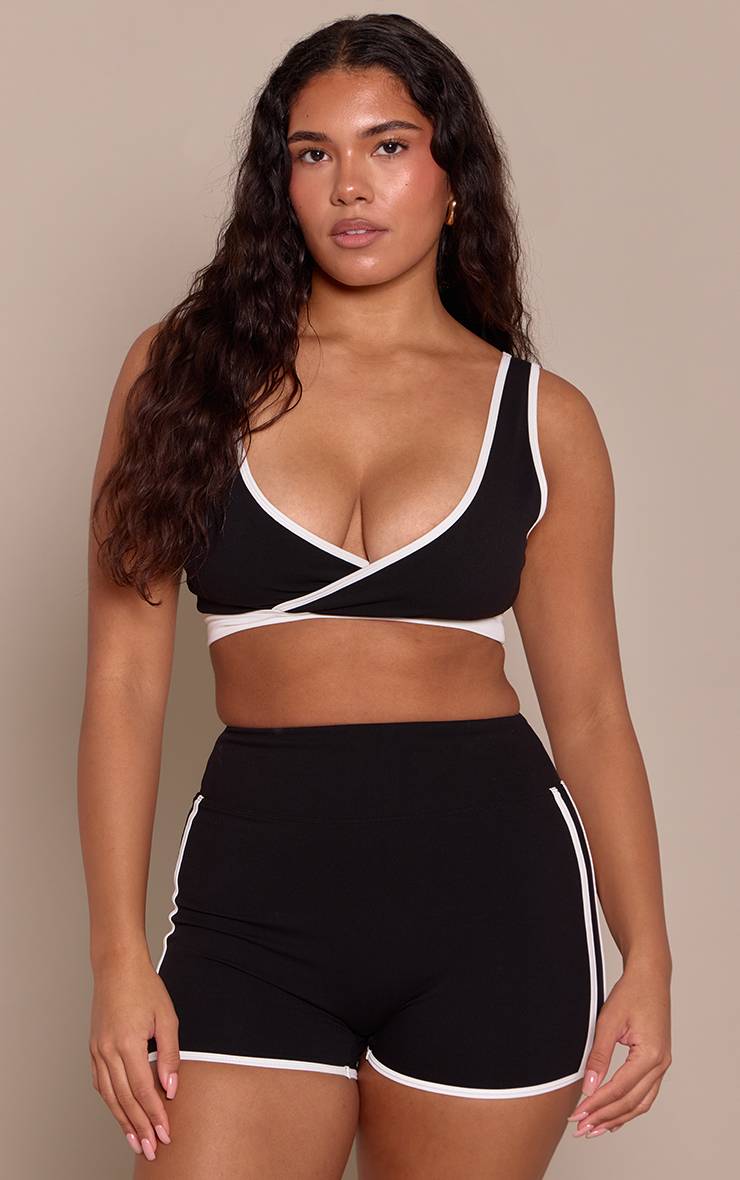 Noir Brassière De Sport Shape Sculptante Col V Contrasté Avec Soutien-gorge Intégré