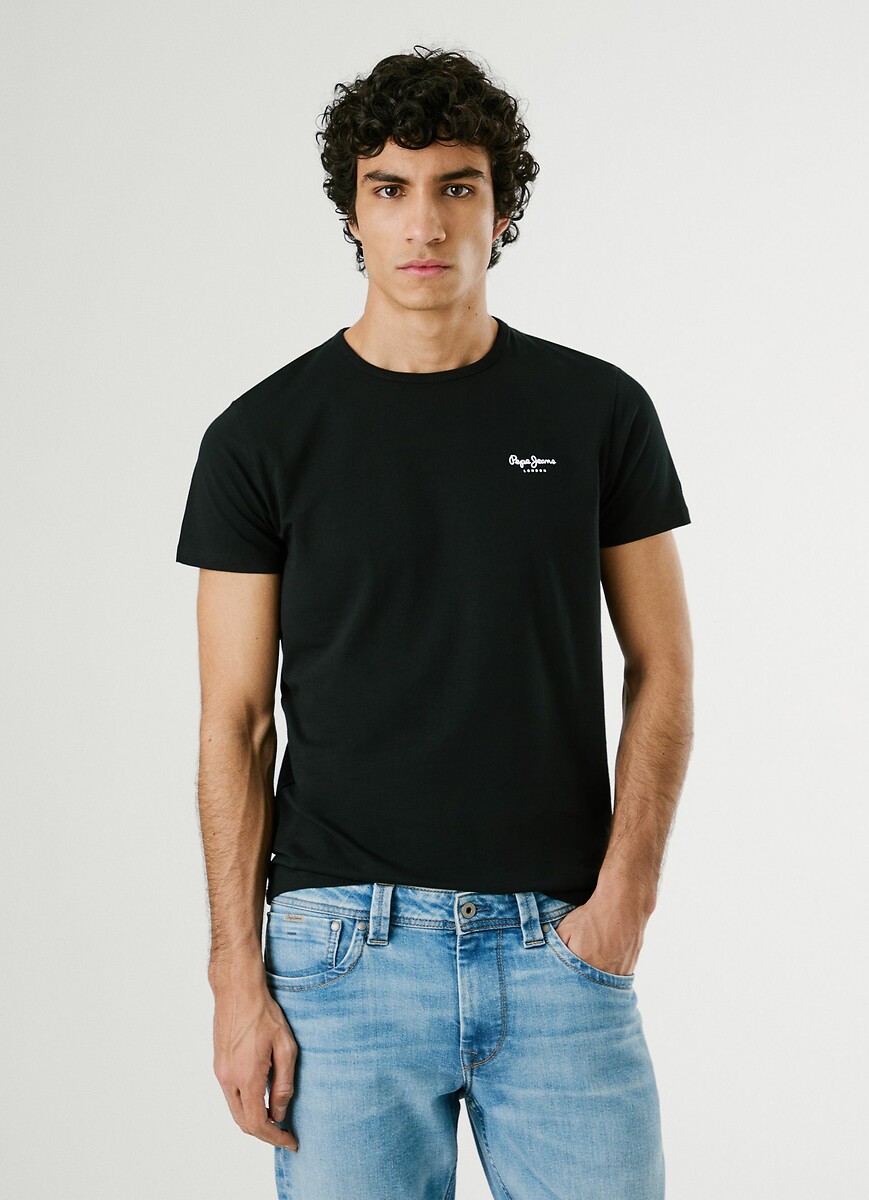 PEPE JEANS<br>Camiseta básica original com gola redonda e elastano