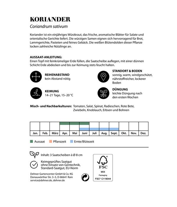 Dehner Saatscheiben Koriander, 3 Stück à Ø