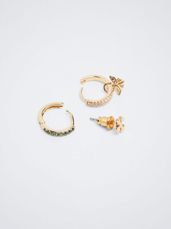 Conjunto de brincos de argola com zircônias - Multicor