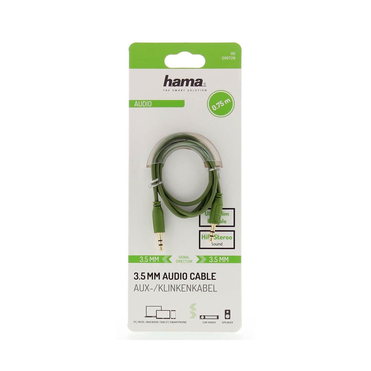 HAMA Lydkabel Flexi-Slim 3,5mm-3,5mm Gull Grønn 0,75m