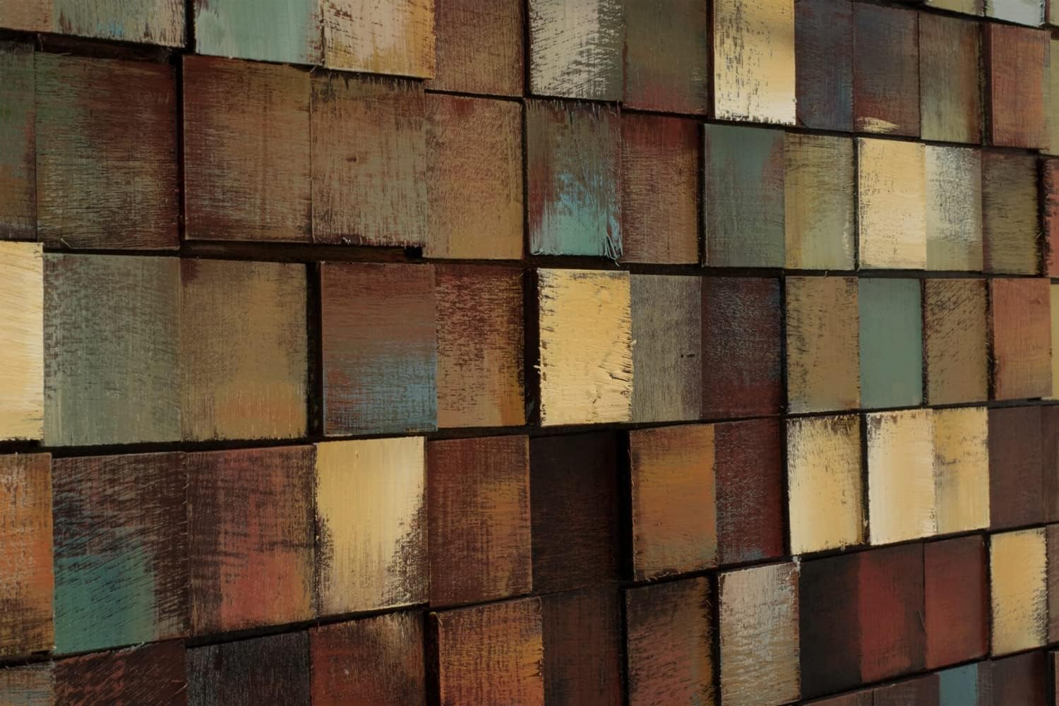 KunstLoft Wanddeko Holz rustikal | 100% HANDGEFERTIGT | 144x44x7cm | Holzbild 'More is more' | Abstrakt | Braun Grün | Wandbild Holz