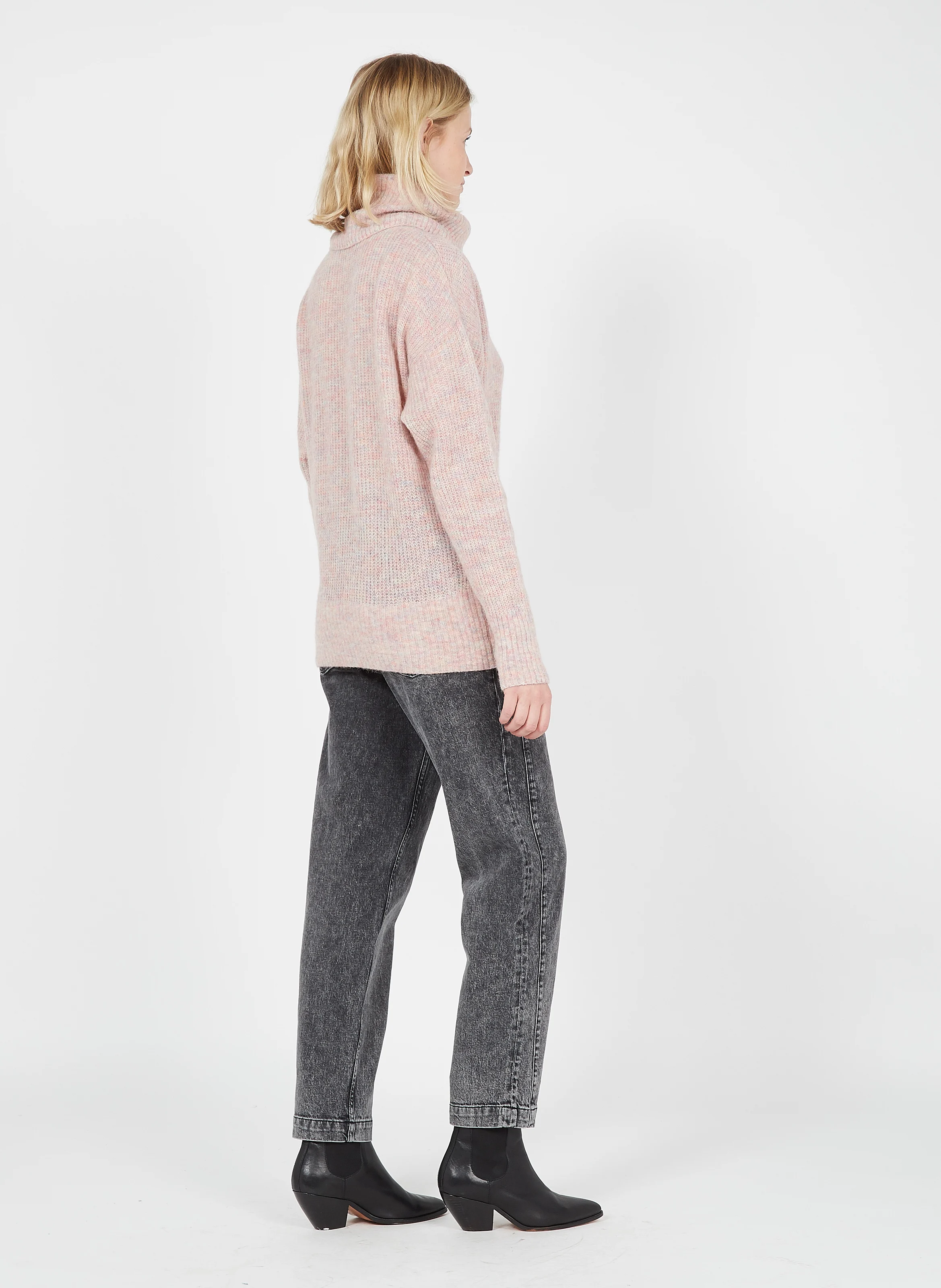DAISY - Col roulé jacquard en maille mélangée| Rose