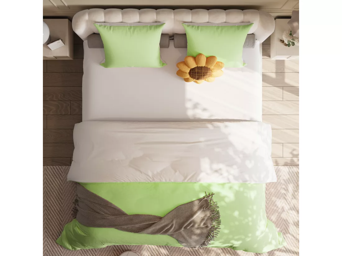 Parure de lit 3 pièces, d'oreiller*2(80 x 80), drap-housse (160 x 200) + housse de couette (155 x 220), vert, polyester