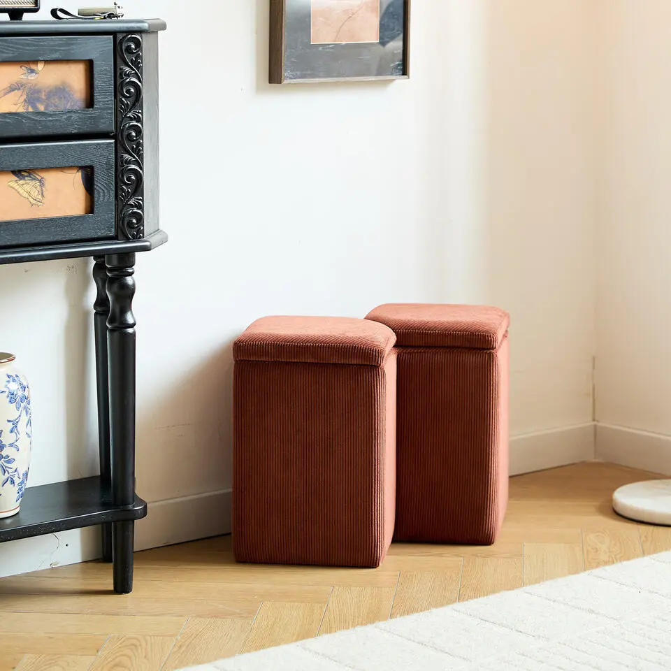 Scandinavische Velours Terracotta Woonkamerpoef