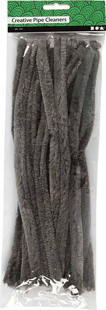 Chenille - L 30 CM - Tykkelse 15 MM - Grå - 15 Stk
