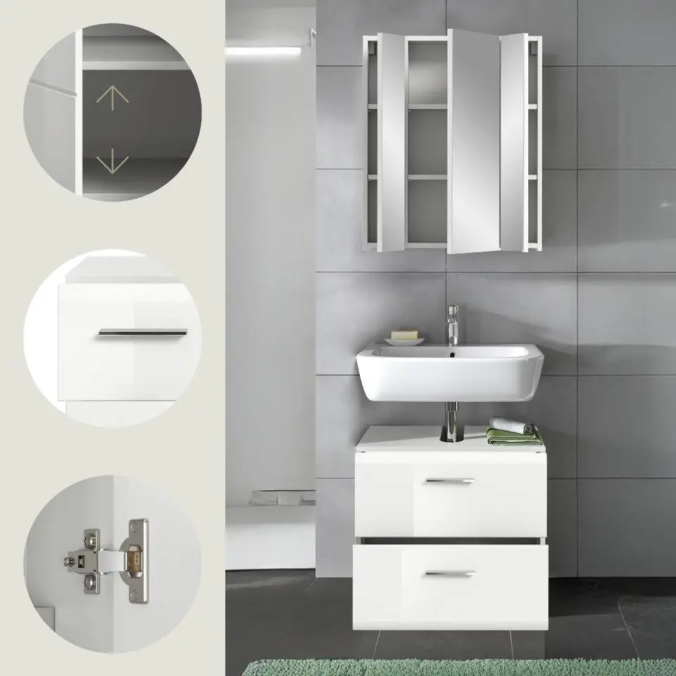 Hioshop Ice badkamer I60 wit hoogglans- wit
