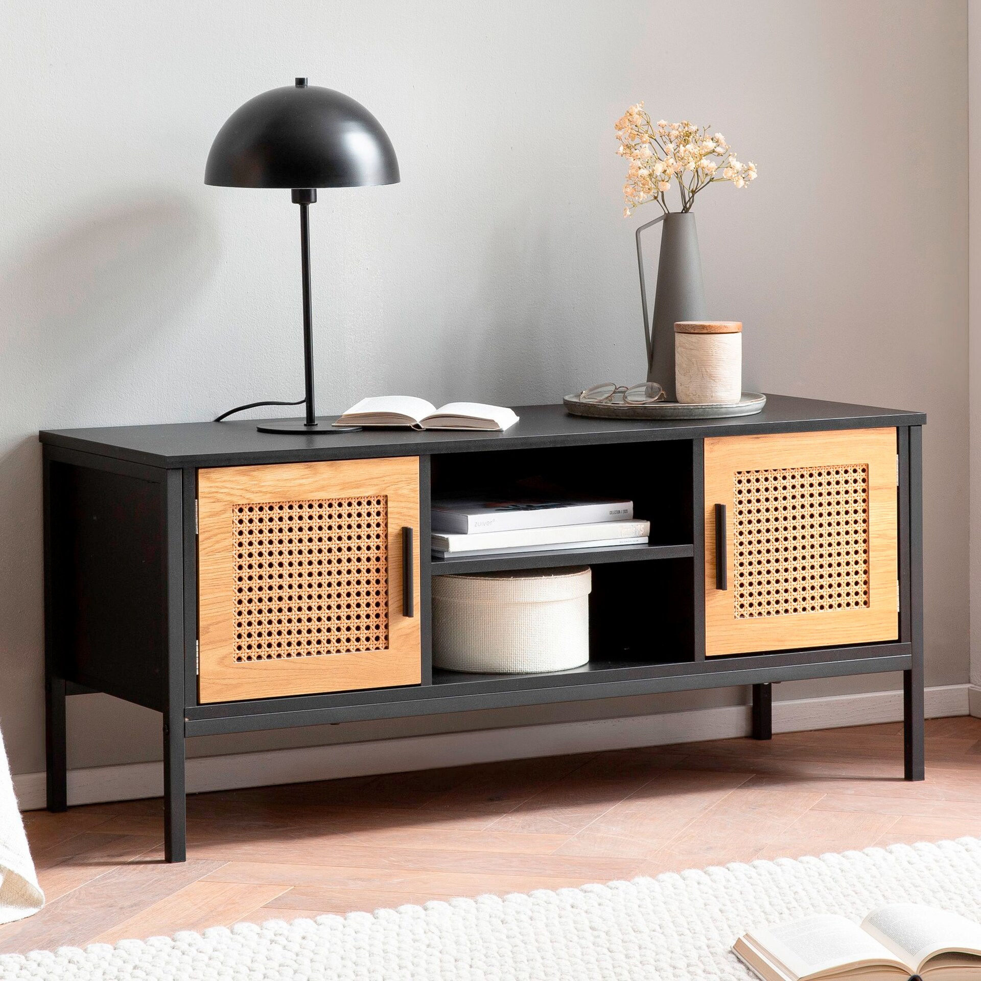 Sideboard 110 x 48 cm Schwarz matt/Braun