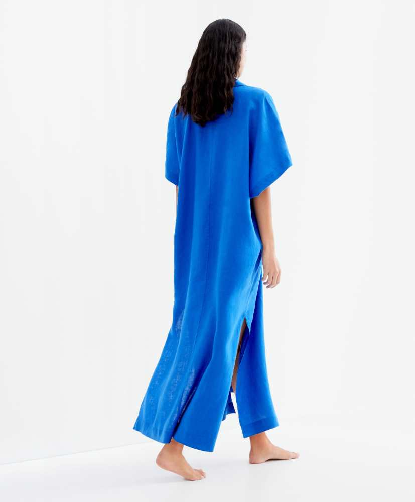 Vestido túnica com gola alta, 100% linho