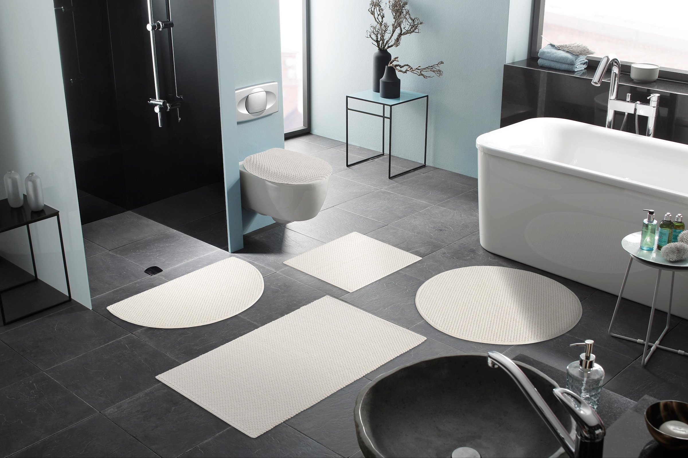 my home Badematte »Lovro, Badvorleger, Badezimmer Teppich« Höhe 10 mm beidseitig nutzbar | strapazierfähig Badteppich, beidseitig verwendbar, auch als 3-teiliges Set