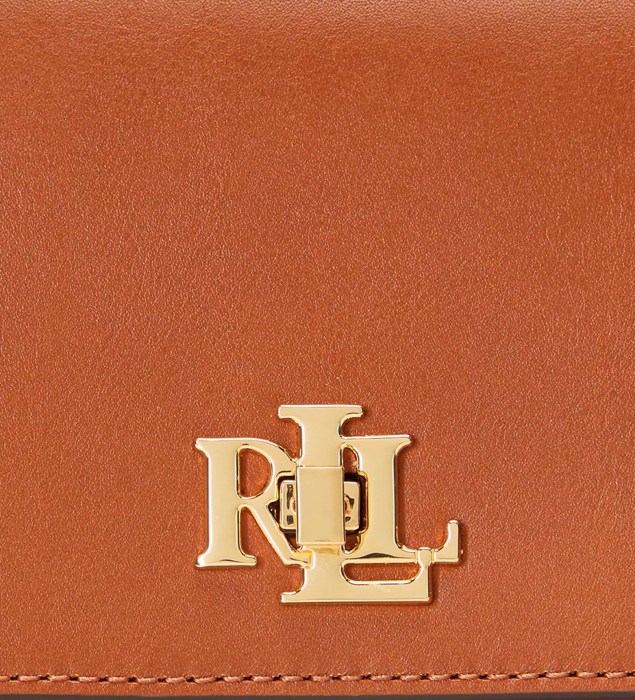Bolsa Ralph Lauren em couro marrom com fecho giratório