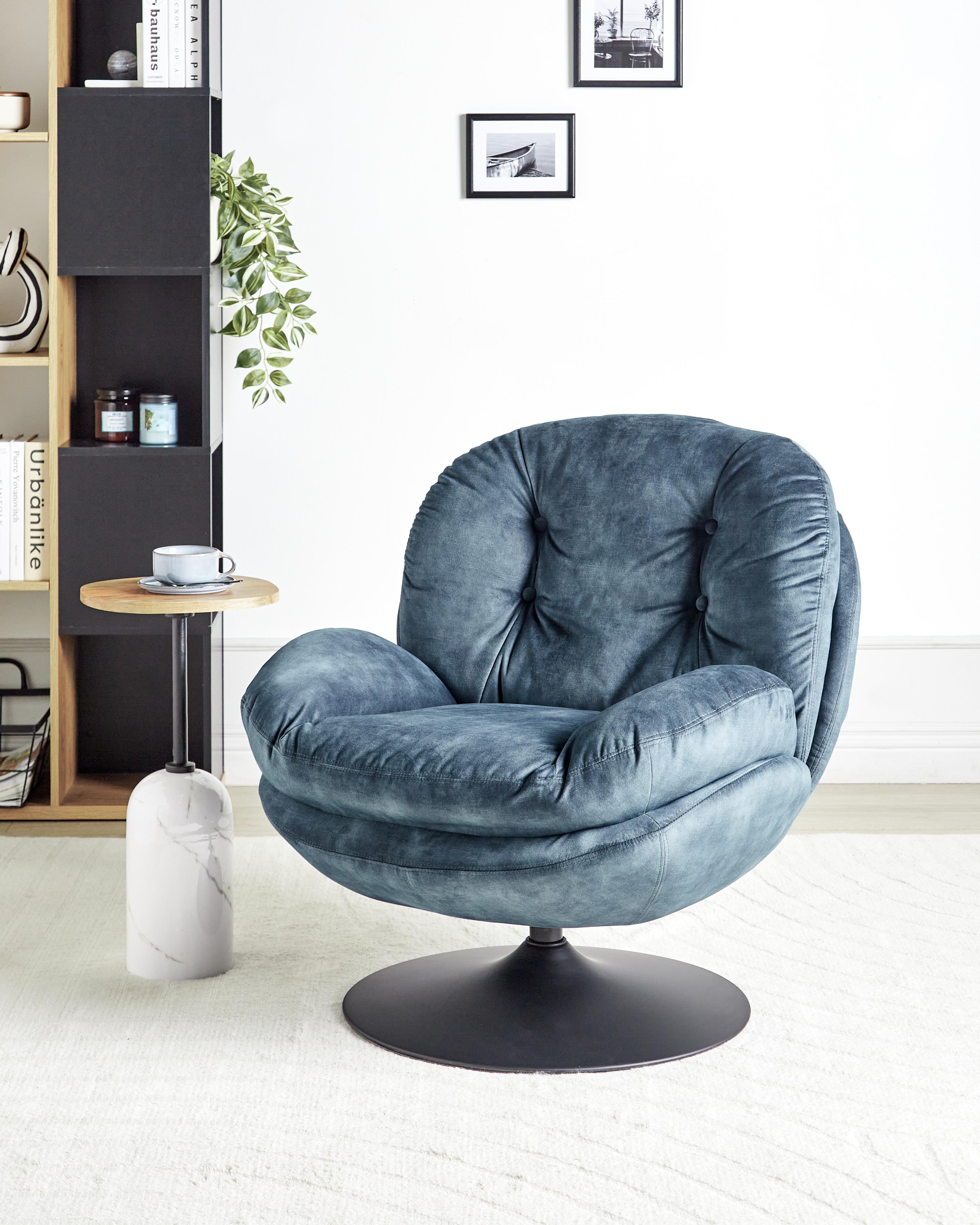 Draaifauteuil NOLVIK Fluweel Donkerblauw