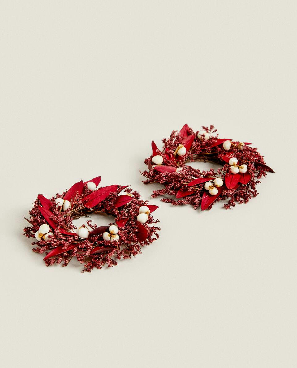 PACOTE DE ANÉIS DE GUARDANAPO COM FLORES DE NATAL SECAS (PACOTE COM 2)