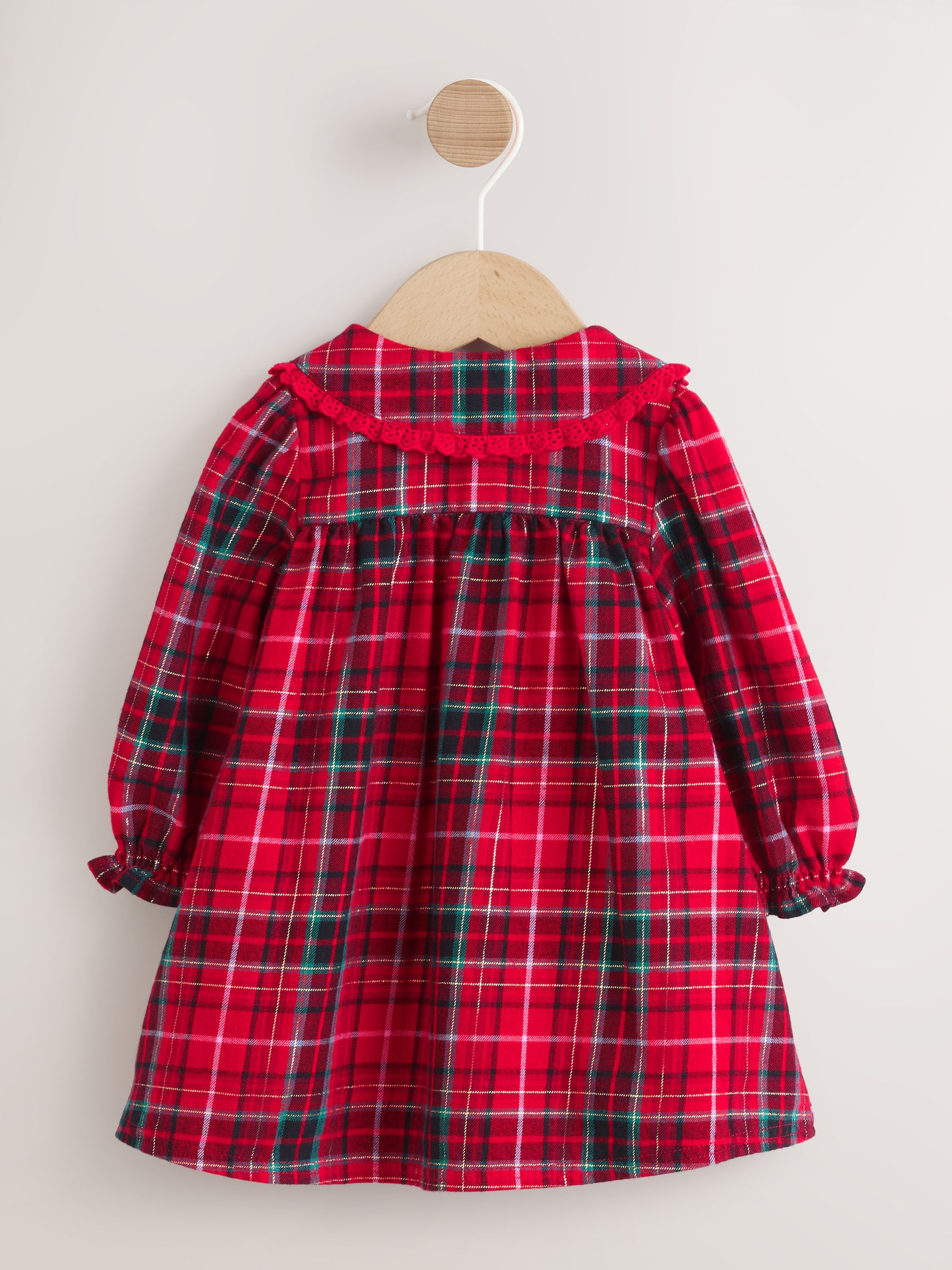 Rood geruit - Babyjurk met kraag en Lange mouwen (0mnd-2jr)