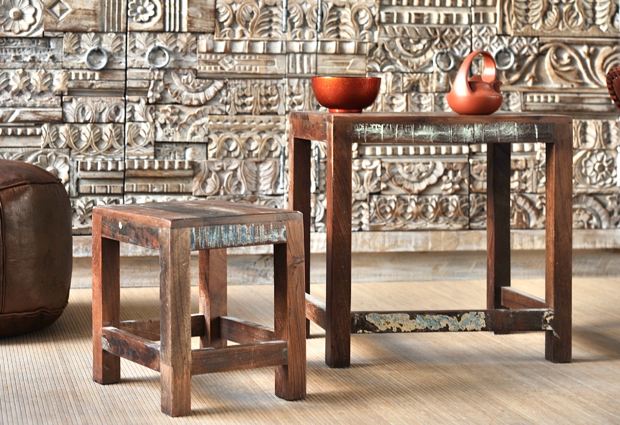 3er-Set Beistelltisch 'Jarrow' aus recyceltem Holz, multicolor von fischer's lagerhaus