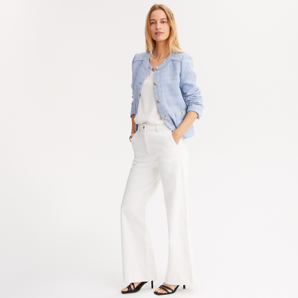 ANNE WEYBURN<br>Calça boca de sino, tecido stretch