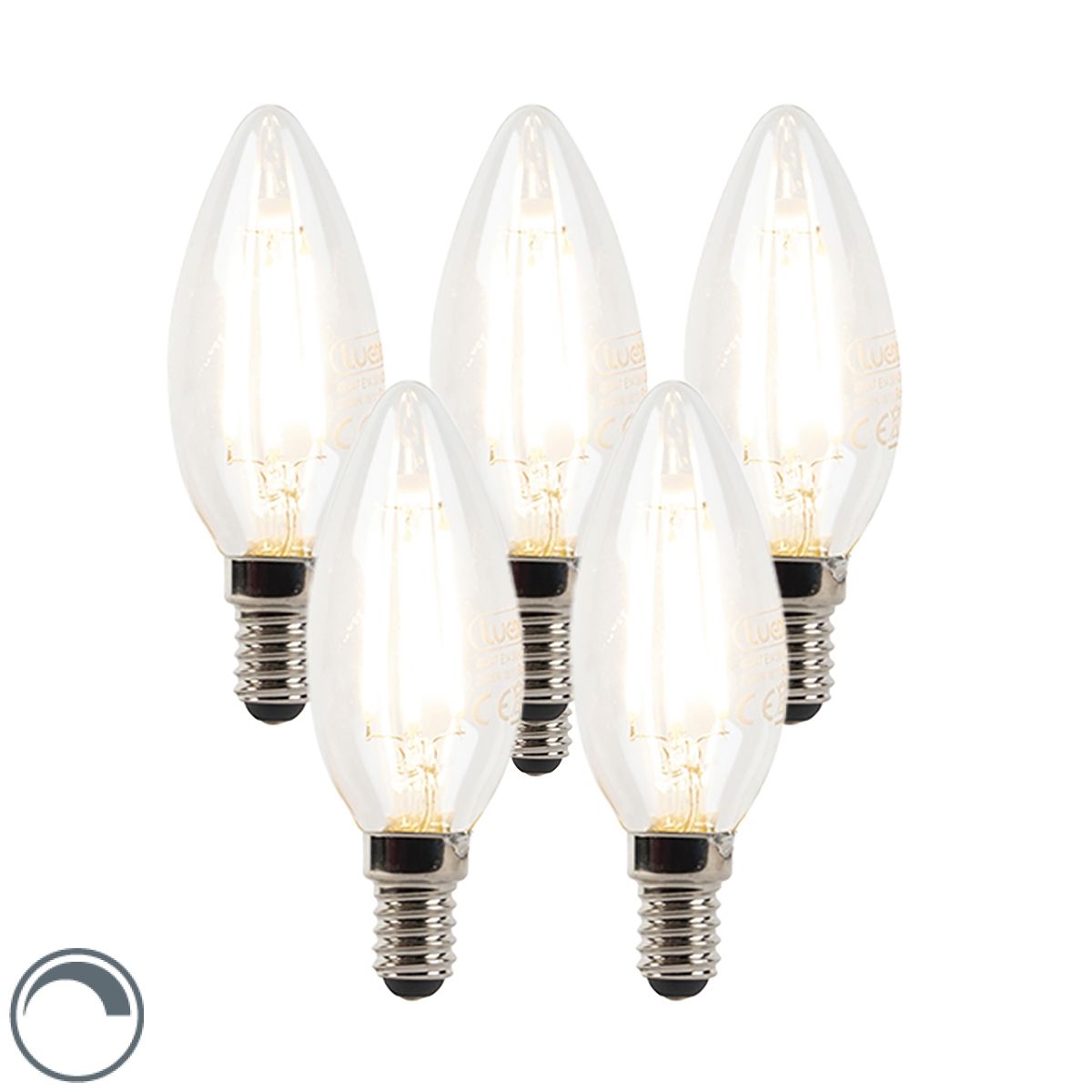 Set van 5 E14 dimbare LED kaarslampen B35 helder 3W 250 lm 2700K