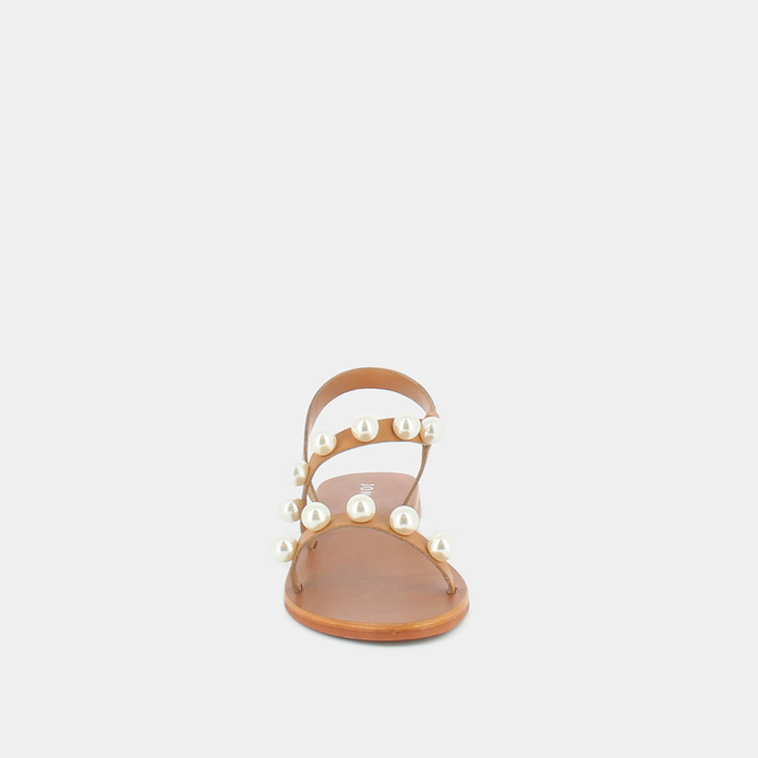 Sandales à perles  en cuir camel