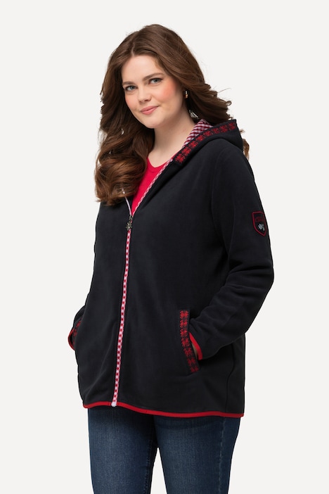 Trachten-Fleecejacke, Kapuze, Zierstickerei, Langarm