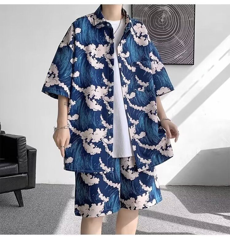 Zoslane - Set: Elleboogmouw print shirt + shorts