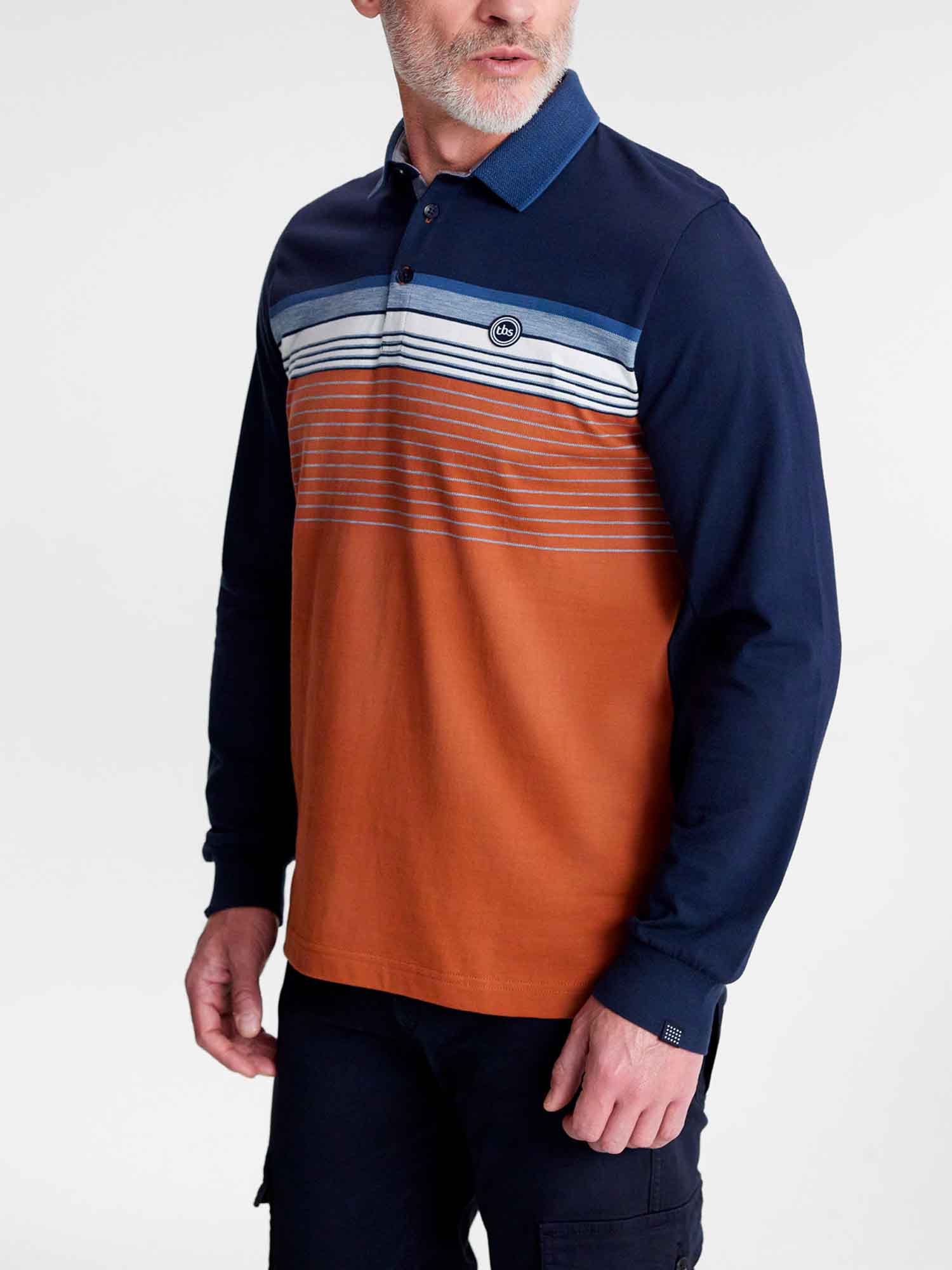 Polo Homme A Rayures Coton Biologique Marine et Marron