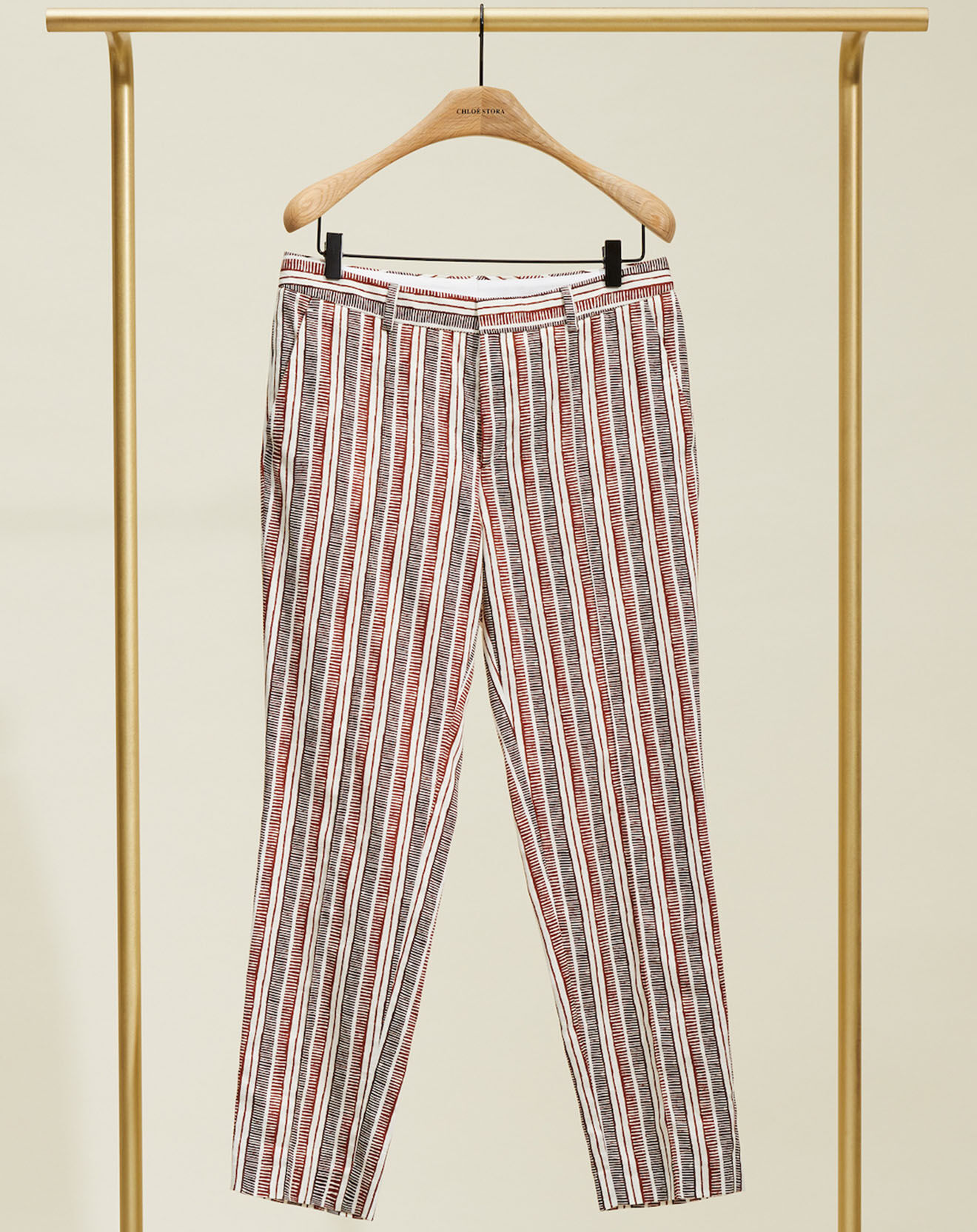 Chloé Stora Pantalon Priscille rayé terre/écru
