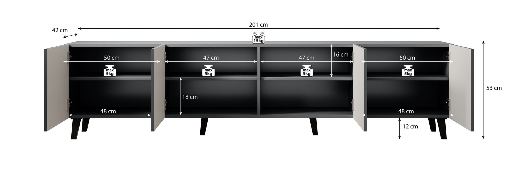 Vintar - TV-Meubel - Antraciet - 200 cm