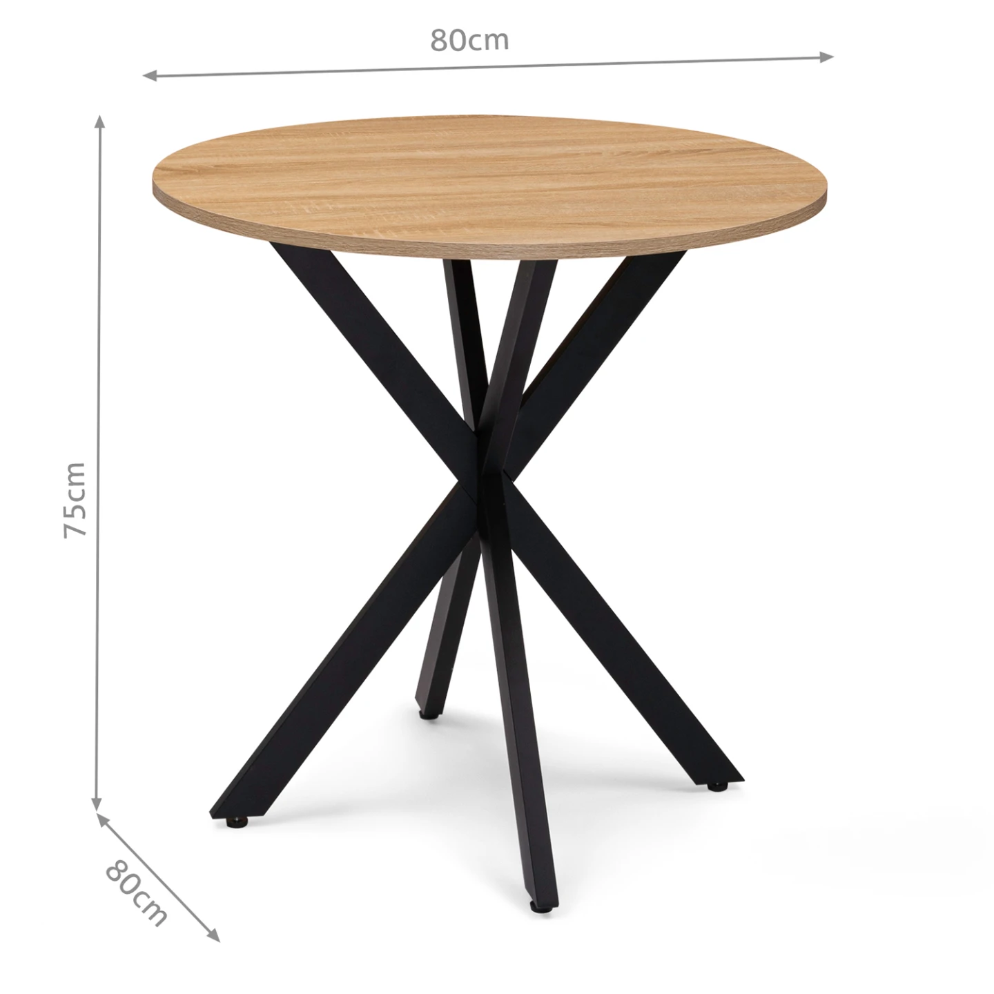 Table à manger ronde ALIX 4 personnes pied araignée bois et noir 80 cm