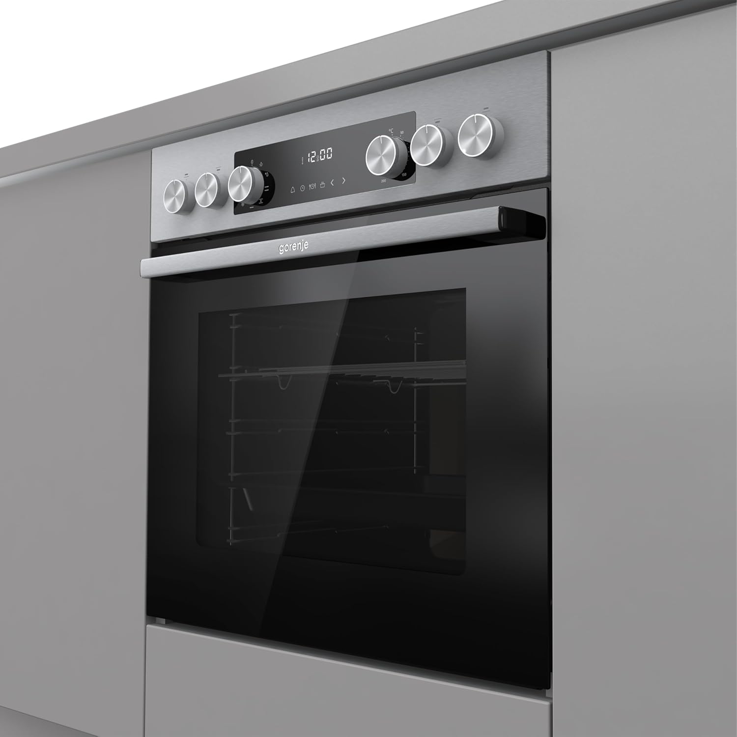 Gorenje Einbau-Herd-Set Inox Air Set mit Glaskeramik-Kochfeld, Heißluft, 73 Liter, 250° max. Ofentemperatur, MultiAir Technologie, 9 Funktionen, Bräterzone, Mininmale Einbaunische (HxBxT): 60x56x58cm