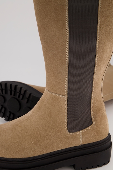 Lederstiefel, XXL-Schaft, Velours, Elastikeinsatz, Weite H