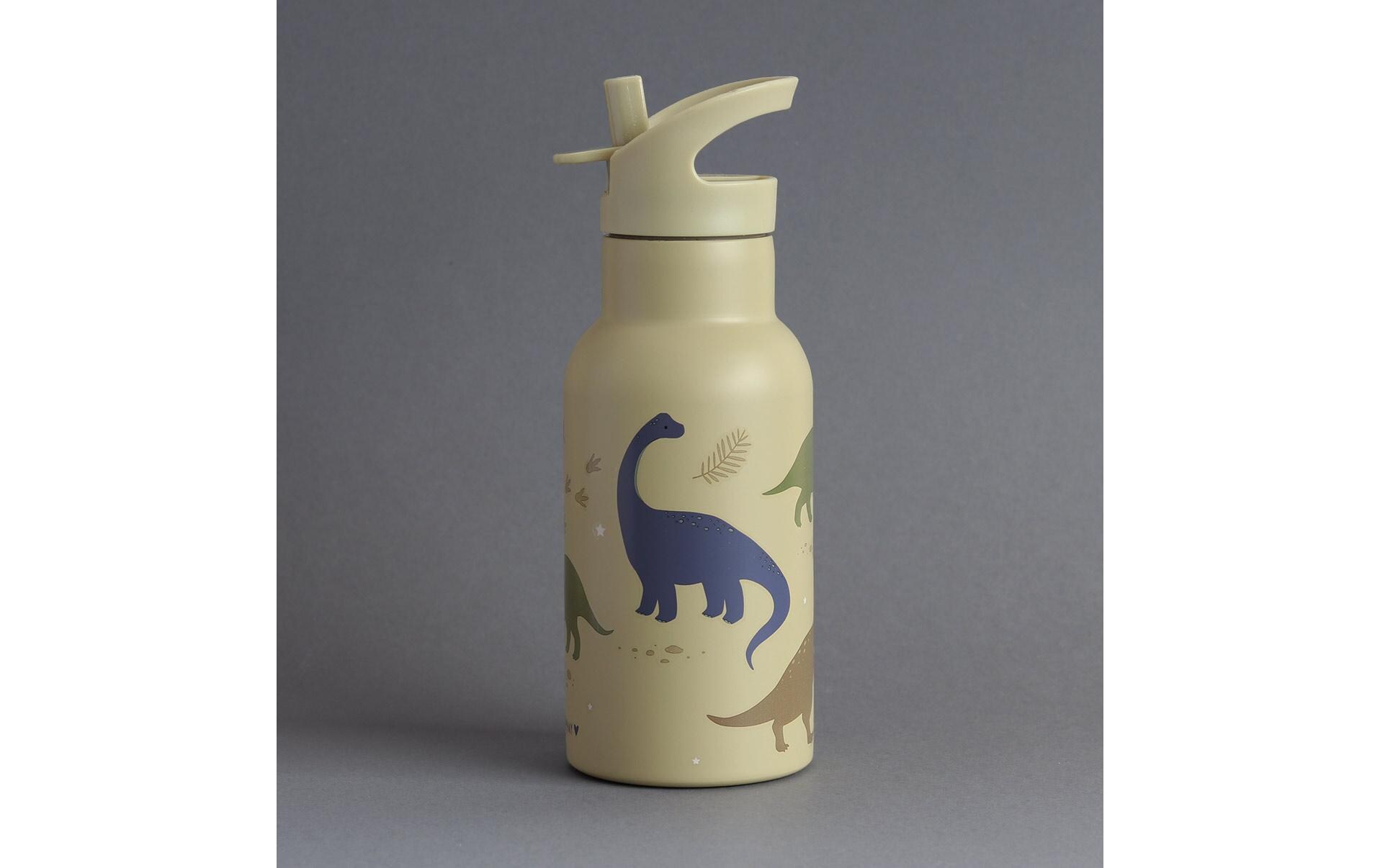 Trinkflasche Edelstahl Dinosaurs 350 mlTrinkflasche mit Strohhalm und Trinköffnung