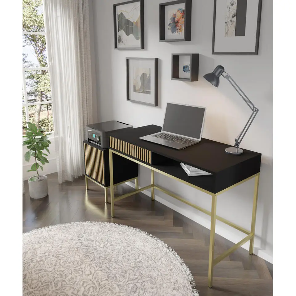 Ravenna Kaptafel - Mat zwart / Artisan eik- Metaal