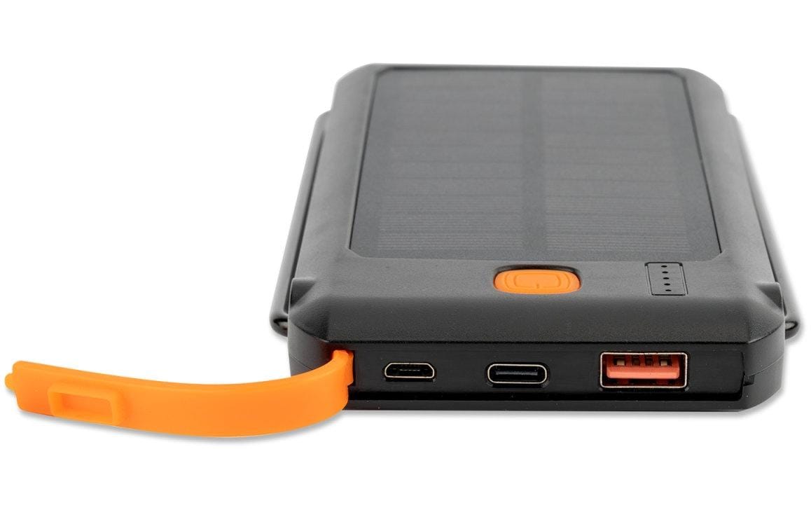 Solar-Powerbank TitanPack Flex 10.000 mAhOutdoor Powerbank zum Aufstellen oder Aufhängen mit taghellem LED-Licht und Solarpanel