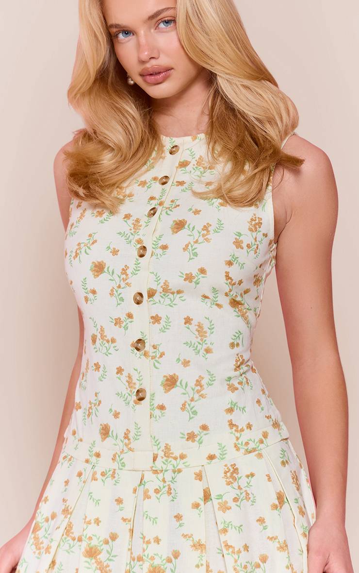 Citron Robe Maxi Imprimée Aspect Lin À Taille Basse Et Boutonnage Devant