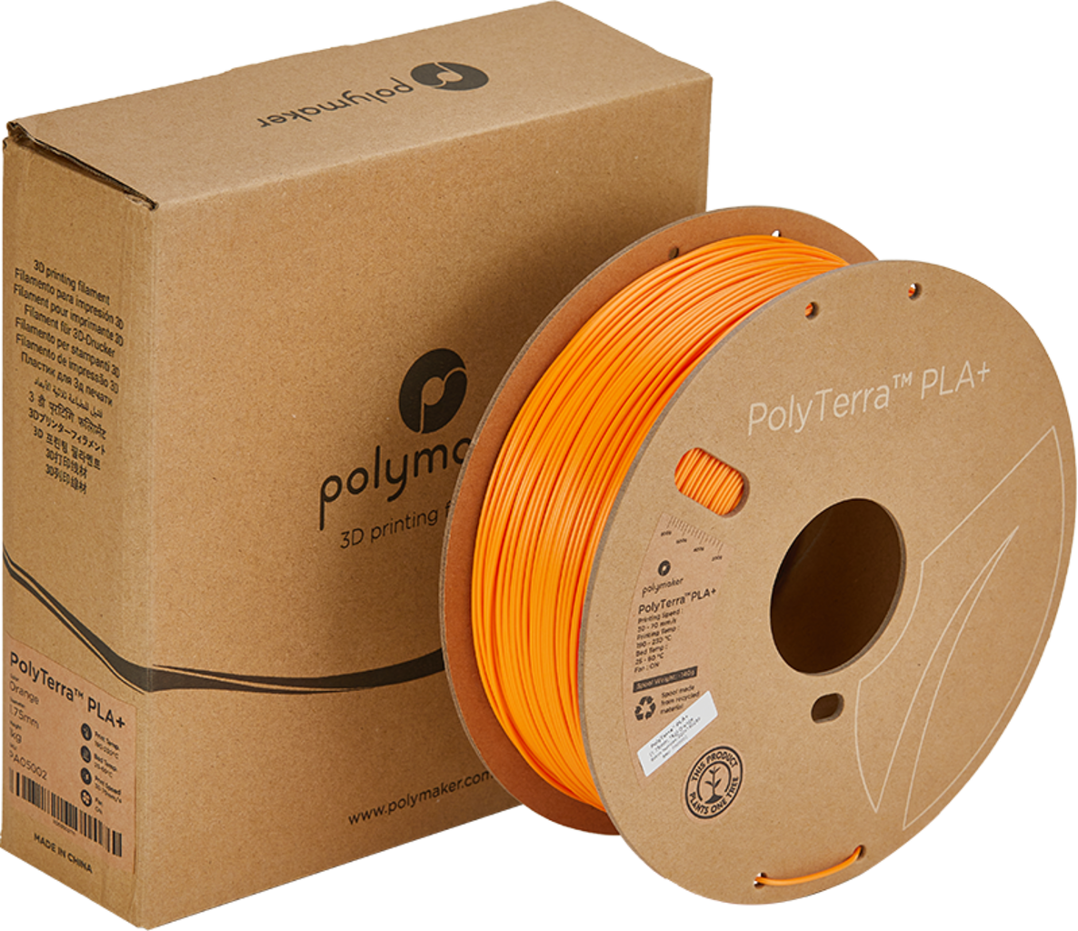 Polymaker  PolyTerra PLA+ Orange, 1,75 mm / 1000 g    Filament mit Nachhaltigkeit im Fokus
