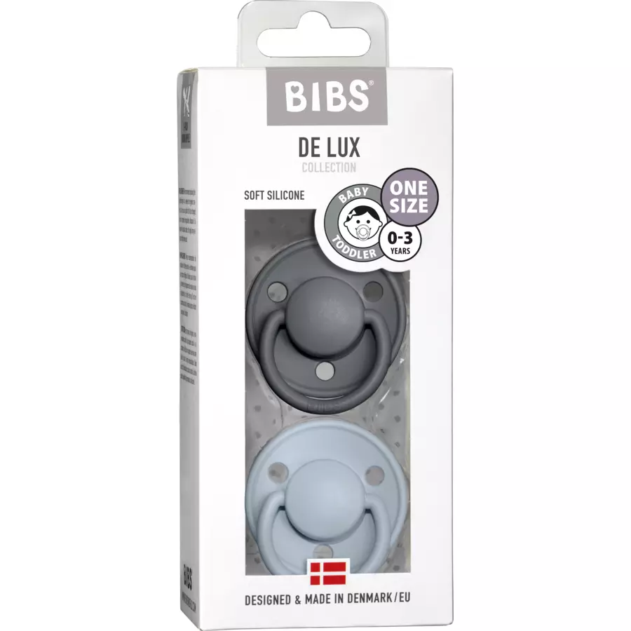 BIBS® Schnuller De Lux Iron  Baby Blue 0-36 Monate, 2 Stk.