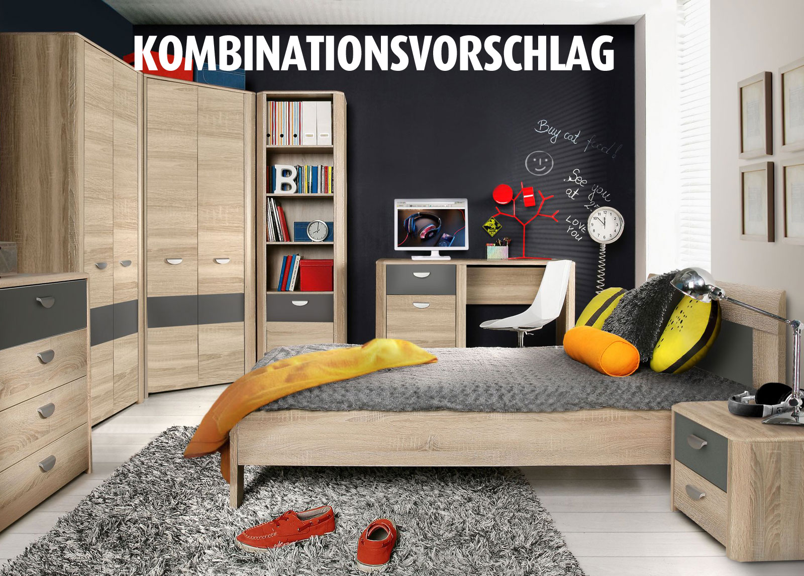 Nachtkonsole - Sonoma Eiche-grau - 54 cm breit