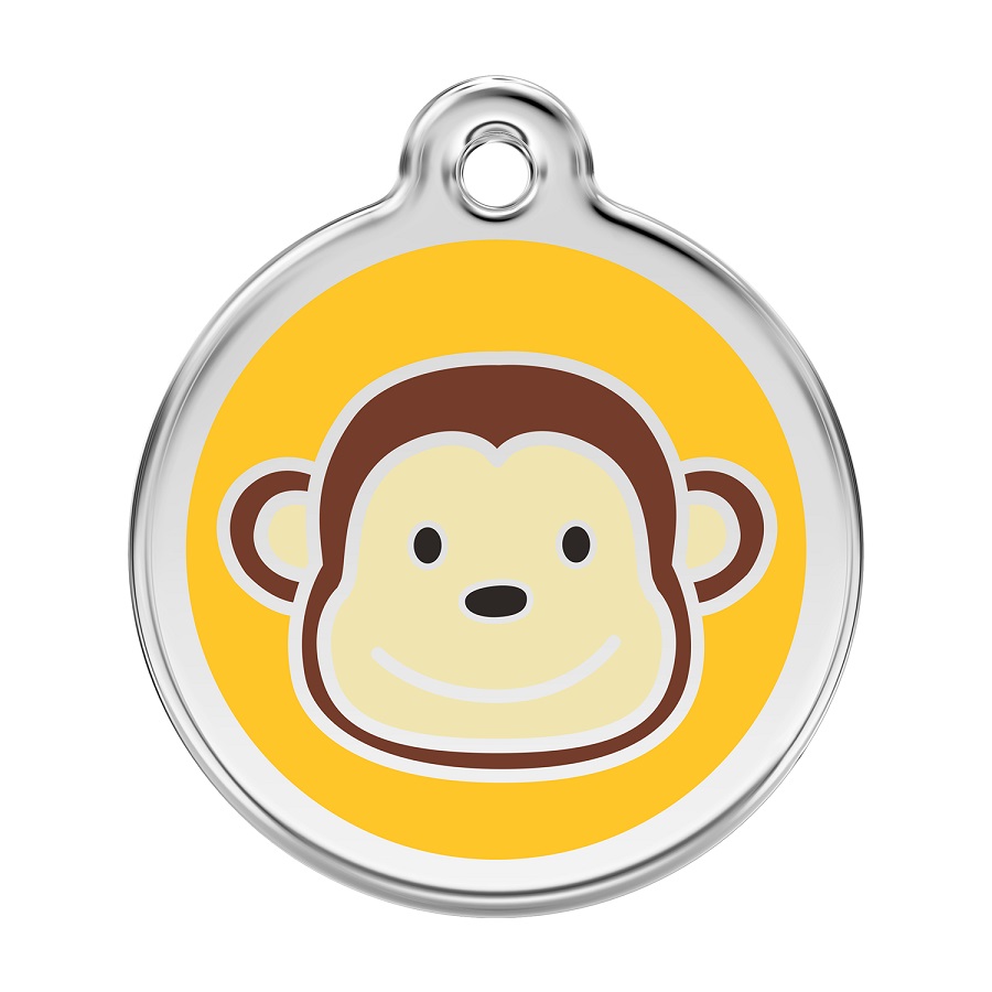 Placa de identificação para cachorro em aço inoxidável esmaltado com macaco amarelo