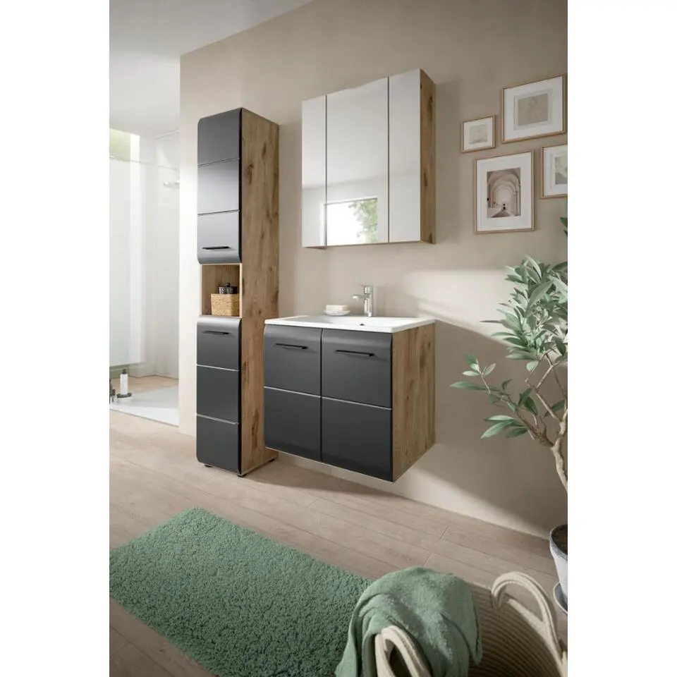 Hioshop Ice badkamer I5 zwart mat- eiken decor
